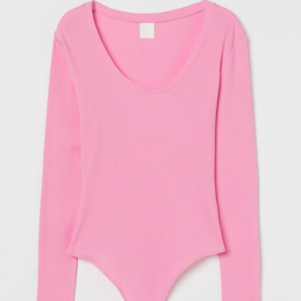 H&M Pink Ribbed Thong Bodysuit